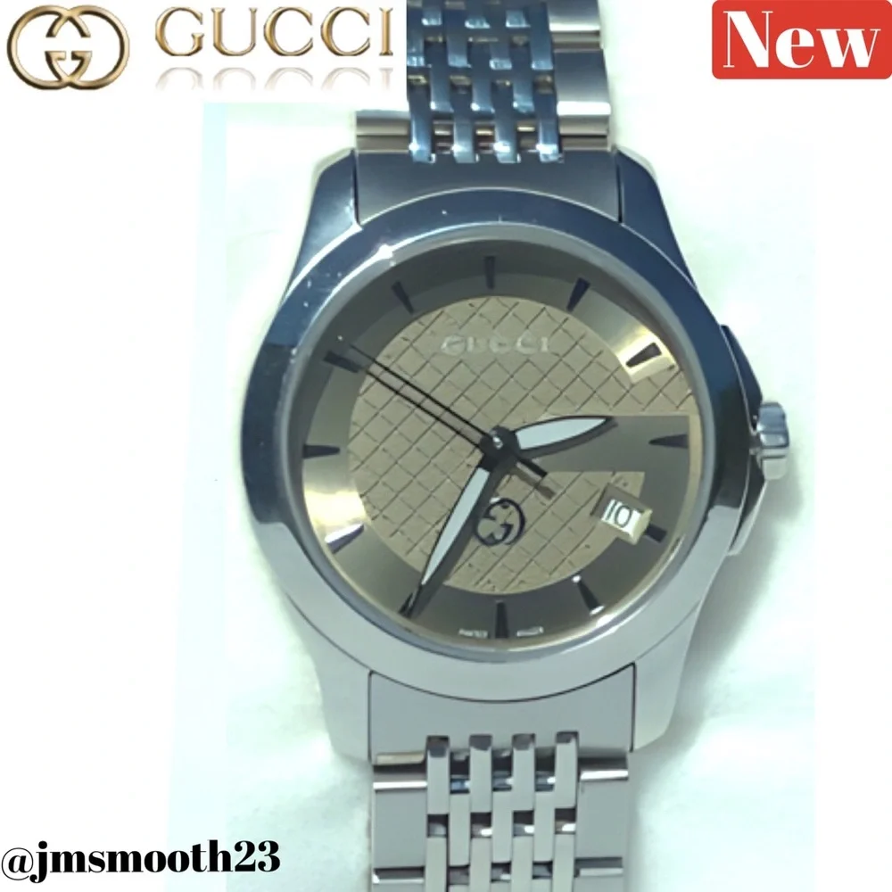 🆕 Gucci G-Timeless Stainless Steel Watch Tan & Silver - Picture 3 of 16